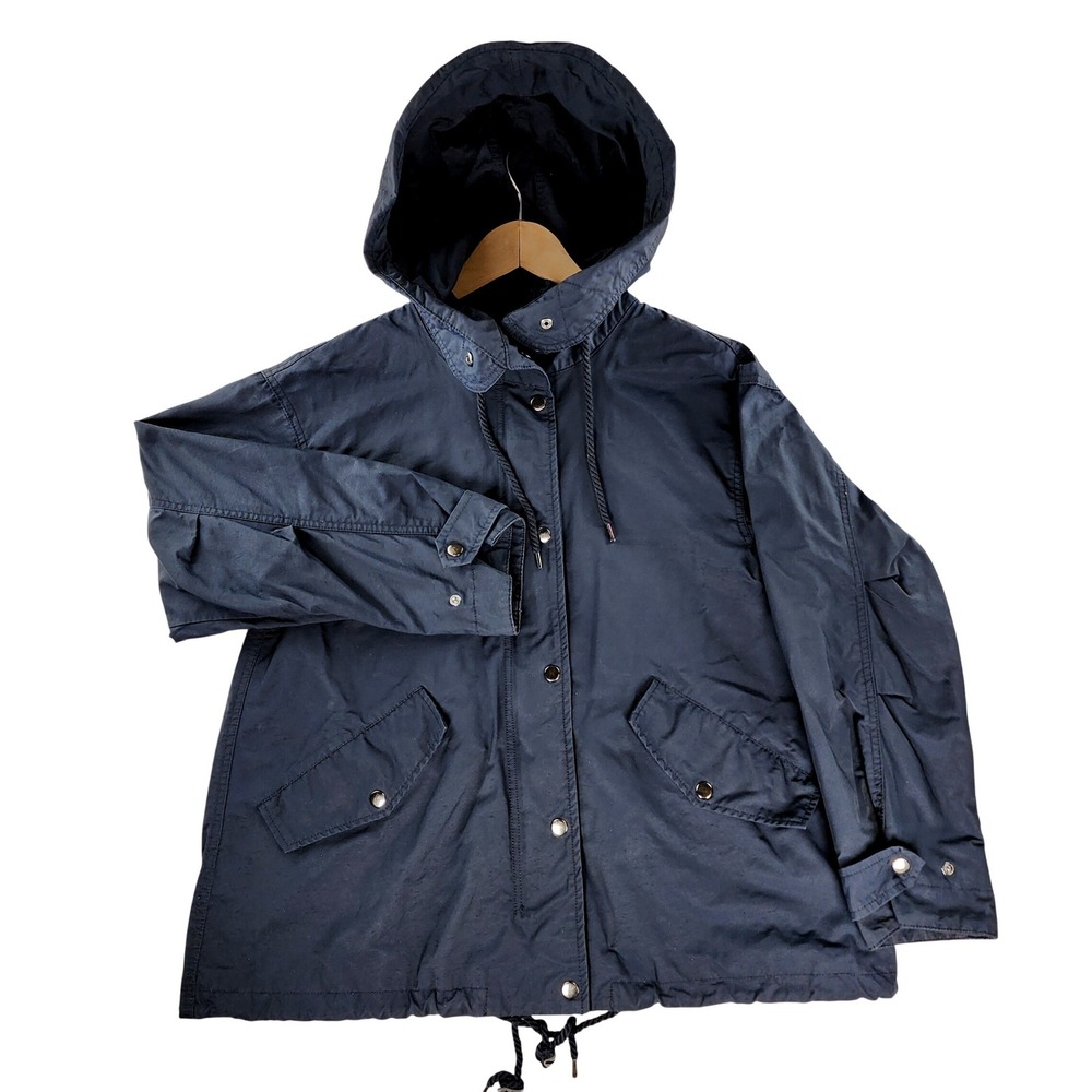 H&M‎ Parka Jacket Women Size 6 Navy Blue Hooded Utility Cotton Blend